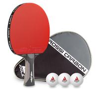 JOOLA Raquette de ping-Pong Professionnelle Rosskopf Carbon, homologuée ITTF, pour Joueurs avancés, Contenant Aussi Une Housse et 3 balles, Coloré