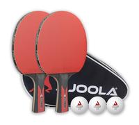 JOOLA Set de Tennis de Table Duo Carbon 2 Raquettes de ping Pong + 3 balles + 1 Housse Portable, Rouge/Noir, 6 pcs