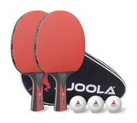 JOOLA Set de tennis de table Duo Carbon 2 raquettes de ping pong + 3 balles + 1 housse Portable, rouge/noir, 6 pcs