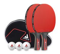 JOOLA Set de tennis de table Duo Carbon 2 raquettes de ping pong + 3 balles + 1 housse Portable, rouge/noir, 6 pcs
