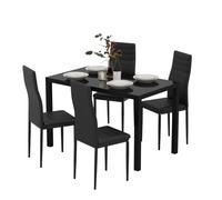 Jooli H Ensemble de 4 tables de salle à manger et de 4 chaises en verre et mousse synthétique à dossier haut rembourré - Ensemble moderne pour salle à manger, cuisine, bureau, salon