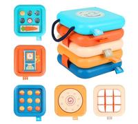 Joollurm Montessori Cube d'activité pour 18 mois - Jouet sensoriel de voyage pour avion et voiture - Cube d'activité pour les tout-petits - Développement de la dextérité des doigts - 1,5 an