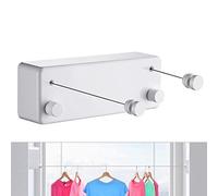 JOOM Corde à linge rétractable pour intérieur et extérieur - Robuste, 2 fils à linge de 4,2 m en acier inoxydable, fixation murale (perceuse) - Blanc T