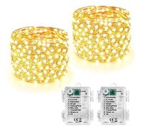 Joomer Guirlande Lumineuse à Pile, 2 Pack 50 LED Guirlande Étanche 8 Modes pour Noël, Extérieur Intérieur, Sapins, Jardin, Fête (Blanc Chaud)