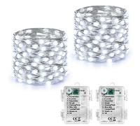 Joomer Guirlande Lumineuse a Pile, 2 Pack 50 LED Noël Guirlande Lumineuse Étanche 8 Modes Guirlandes de Noël Décorations pour Exterieure Interieur, Sapins de Noël, Jardin, Fête(Blanc Froid)