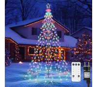 Joomer Guirlande Lumineuse De Noël Extérieure Avec Anneau Et Étoiles, 2,1 m x 12 Lumières 274 Led Rideau Lumineux d'Intérieur Avec Télécommande 8 Modes,Intensité Variable,Pelouse,Jardin,Blanc Chaud