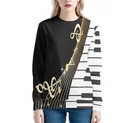 JooMeryer Pull à col rond Van Gogh Nuit étoilée 3D pour femme, Notation de piano musical, X-Large