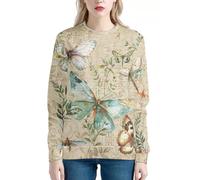 JooMeryer Pull à col rond Van Gogh Nuit étoilée 3D pour femme, Papillon insecte beige, Medium
