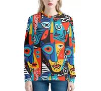 JooMeryer Pull à col rond Van Gogh Nuit étoilée 3D pour femme, Picasso Géométrie 2, 4X-Large