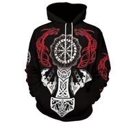 JooMeryer Sweat à capuche à manches longues pour homme Motif totem viking, Dragon rouge viking, 5X-Large