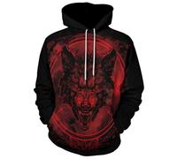 JooMeryer Sweat à capuche à manches longues pour homme Motif totem viking, Z - Loup viking rouge, X-Large