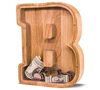 Tirelire en bois avec lettre de l'alphabet pour enfants, grande tirelire en bois personnalisée pour anniversaire et festival, 22,9 cm
