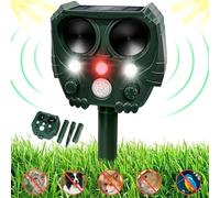 Joomouney Répulsif pour chat de jardin, répulsif solaire à ultrasons, répulsif pour animaux avec capteur PIR et lampe de poche, 5 modes de charge USB, répulsif pour chats, chiens, oiseaux, renards