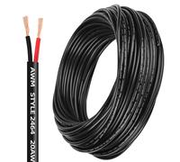 joonnair 5 mètres Câble électrique 20 AWG 2 conducteurs rouge/noir, 2 x 0,5 mm² fils en cuivre étain pour LED voiture/bateau/remorques, 5 V/12 V/24 V/300 V, rond
