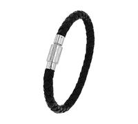 JOOP! bracelet en acier inoxydable cuir hommes bijoux de bras, 21 cm, argent, Livré dans une boîte cadeau de bijoux