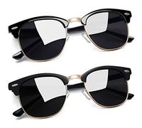 Joopin 2 Pack Vintage Lunettes de Soleil Homme Demi-cer et Lunette de Soleil Femme Polarisée Classique UV400 Noir Brillant et Noir Mat