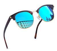 Joopin Demi-Cerclée Lunettes de Soleil Homme Polarisées Pas Cher et Lunettes de Soleil Bleu Effet Miroir Vintage et Classique Demi Cadre UV400 pour Voyage