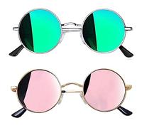 Joopin Lunettes de Soleil Rondes Unisexe Polarisées Rétro Hippie Steampunk UV400 Monture Métal Lunette Ronde Vert Miroir Rose