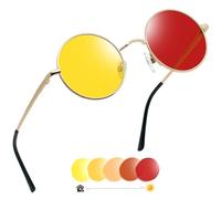 Joopin Lunettes Photochromiques Rouge à Jaune pour Homme Femme Lunette Conduite de Nuit Ronde Métal Hippie Steampunk UV400