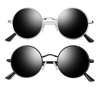 Joopin Rétro Lunettes de Soleil Rondes Polarisées Unisex Noir/Argenté Noir