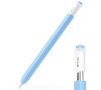 JOOSKO Étui à crayons pour Apple Pencil (USB-C), étui de protection en silicone, support magnétique et double robinet (bleu ciel)