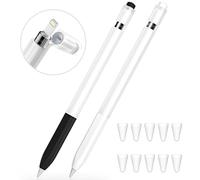 JOOSKO Lot de 2 trousses à crayons compatibles avec Apple Pencil 1ère génération, en silicone souple, avec 10 capuchons pour stylet Apple 1ère génération. (noir, blanc)