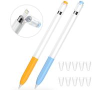 JOOSKO Lot de 2 trousses à crayons compatibles avec Apple Pencil 1ère génération, en silicone souple, avec 10 capuchons pour stylet Apple 1ère génération. (bleu ciel, jaune)