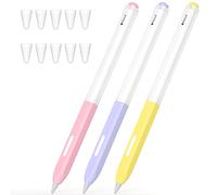 JOOSKO Lot de 3 trousses compatibles avec Apple Pencil 2e génération, étui en silicone translucide [avec 10 embouts en silicone] pour Apple Pencil 2e génération (jaune clair, rose, violet)