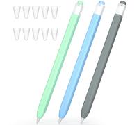 JOOSKO Lot de 3 trousses pour stylet Apple 1ère génération, étui en silicone antidérapant, [avec 10 embouts en silicone] pour Apple Pencil 1ère génération (bleu ciel, gris, menthe)