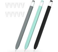 JOOSKO Lot de 3 trousses pour stylet Apple 1ère génération, étui en silicone antidérapant, [avec 10 embouts en silicone] pour Apple Pencil 1ère génération (bleu clair, noir, gris)