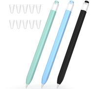JOOSKO Lot de 3 trousses pour stylet Apple 1ère génération, étui en silicone antidérapant, [avec 10 embouts en silicone] pour Apple Pencil 1ère génération (bleu clair, bleu ciel, noir)