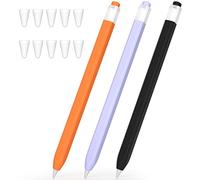 JOOSKO Lot de 3 trousses pour stylet Apple 1ère génération, étui en silicone antidérapant, [avec 10 embouts en silicone] pour Apple Pencil 1ère génération (orange, violet, noir)