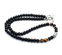 JOOTUEPO 1 Pcs Collier Homme, Oeil de Tigre Obsidienne Hématite Chaîne de Pierres Précieuses Hommes, Collier obsidienne 6 mm, Chaînettes homme perle, Bijoux Amulette Cadeau Spirituel