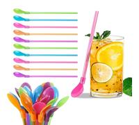 JOOTUEPO 10 Pcs Cuillère Paille Reutilisable 2 en 1, paille reutilisable, Cuillères à Paille en Plastique Coloré, Paille à Détachables Parfait pour Smoothies Laits Frappés Cocktail Café
