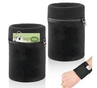 JOOTUEPO 2 Pcs Bandeau Poignet avec Poche Zippée, Bracelet Poignet Absorbant de Sport, Sac de Poignets à Fermeture, Homme & Femme Sport Bandeau Poignets pour Tennis, Basket-Ball, Course à Pied