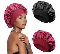 JOOTUEPO 2 PCS Bonnet Satin Cheveux Nuit, Ajustable Bonnet Soie Cheveux Nuit Élastique Bonnet Satin Femme pour Le Soin des Cheveux Bouclés