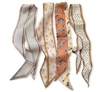JOOTUEPO 4 pièces 90 cmFoulard En Soie Femme, bandana ruban Doux et léger, Filles Écharpe Maigre Imprimé, Foulard En Satin Étroit Longue Fichu Accessoires Pour Cheveux Poignée Ruban