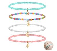 JOOTUEPO 4 Pièces Bracelets Cheville Femme, Perles Superposées Colorées Chaîne Élastique de Pied Boho Bracelet de Pied de Plage Sable Été Bracelet de Cheville Réglable, Femme Bijoux De Plage D'Été