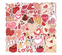 JOOTUEPO 58Pcs Stickers Saint, Valentin Amour Autocollants Cœur Rouge Esthétiques, Gommette Imperméable en Vinyle pour Bouteille D'eau/Téléphone/Scrapbooking Artisanat Bricolage