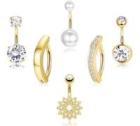 JOOTUEPO 6 Pcs Piercing Nombril Acier Chirurgical Piercing Nombril Anneau 14G CZ Pendentif Percing Au Nombril Or Ventre Piercings Nombril Pendant Nombril Barre Nombril Piercings Bijoux pour Femmes