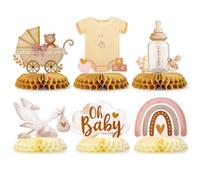 JOOTUEPO 6Pcs Décoration Table Motif Ours Baby Shower, décorations de Table en nid d'abeille Marron Baptême Naissance Anniversaire Bébé Centre de Table en Nid d’Abeille Fête Cadeau Enfant