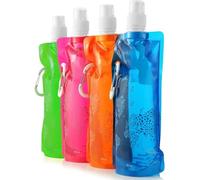JOOTUEPO Bouteille Pliable, 4 PCS Soft Flask 500 ml, Bouteilles d'eau Pliable, bouteille de sport souple, Sans BPA/TPU souple/Réutilisable Durable, pour Voyager/Randonnée/Aventures