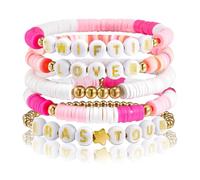 JOOTUEPO Bracelets Faits à la Main, 5 Pièces Bracelet Bohème, Bracelet à Disque Boho Bracelet Extensible en Perles pour Femme Bijoux de Plage d'Été