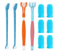 JOOTUEPO Brosse a Dent Chien, 2 Brosses à Dents à Triple Tête, 2 Brosses à Dents Doubles, 6 Brosses à Dents pour doigts, Kit de Nettoyage Dentaire pour Petits, Moyens et Grands Animaux