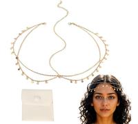 JOOTUEPO Collier de tête de déesse d'or, Paillettes Boho gland de cheveux, Coiffe de diseuse de bonne aventure, Coiffe de Cléopâtre d'or, Bijoux de cheveux de costume de festival pour femmes et filles