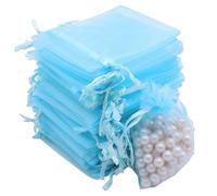 JOOTUEPO Lot De 100 Bleu Clair Sachets En Organza, 7 x 9 cm Petits Sachets Cadeaux en Organza avec Cordon de Serrage, Pour Bonbons, Sachet De Mariage, Bijoux