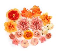 JOOTUEPO Lot de 17 fleurs artificielles, têtes de fleurs artificielles pour décoration, fleurs réalistes pour décoration de gâteau, têtes de fleurs en soie orange pour travaux manuels DIY, accessoires