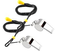 JOOTUEPO Lot de 2 sifflets en acier inoxydable avec cordon, sifflet d'arbitre de sport, sifflet pour les activités de plein air, arbitres, entraîneurs, sauveteurs, football