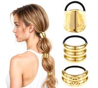 JOOTUEPO Lot de 3 chouchous en métal doré pour queue de cheval, Manchette de Cheveux, Accessoire de cheveux pour femme, Élastique Pour femmes et filles Épais et fins Bouclés