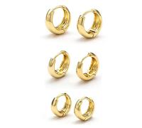 JOOTUEPO Lot de 3 paires de boucles d'oreilles créoles délicates en plaqué or 14 carats hypoallergéniques et légères pour plusieurs piercings pour personnes sensibles (8 mm, 10 mm, 12 mm)